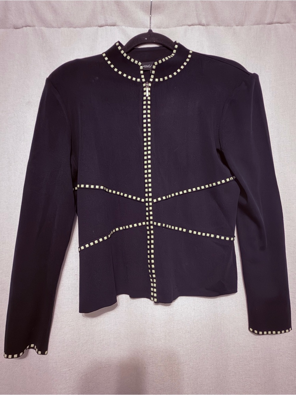 MING WANG Stud-Trim Jacket with Geometric Paneling